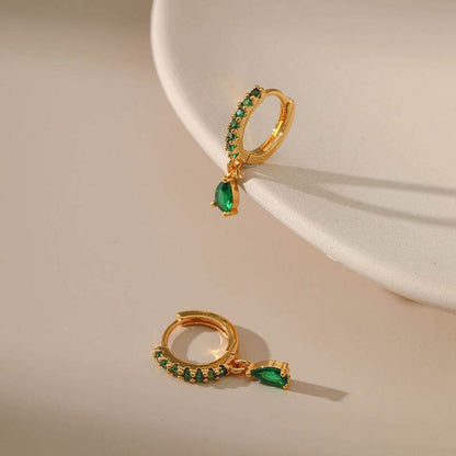 Vintage 18K Gold Circle Earrings with Emerald - Elegant Drop Style - Buy Center