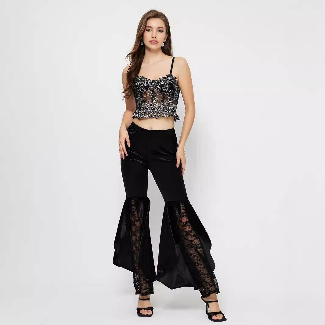 Women's Elegant Lace Bell-Bottom Pants - Stylish Wide Leg Trousers 2025 - Buy Center