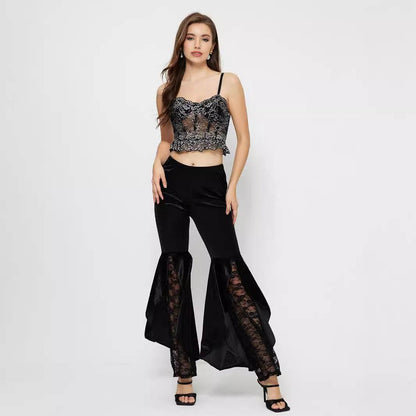 Women's Elegant Lace Bell-Bottom Pants - Stylish Wide Leg Trousers 2025 - Buy Center