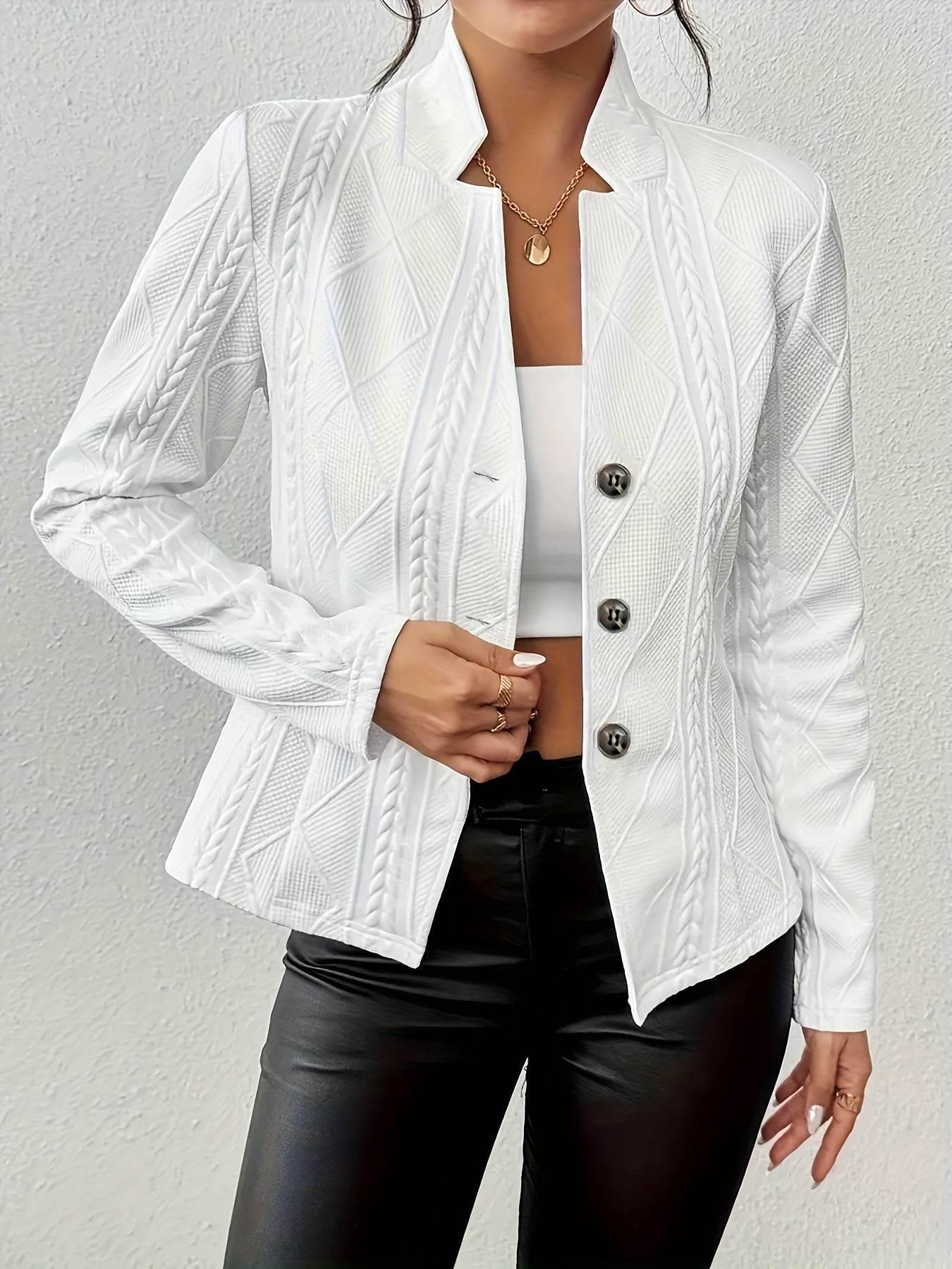 Buycenter Women's Button Pattern Suit Jacket - Stylish Long Sleeve Blazer - Buy Center