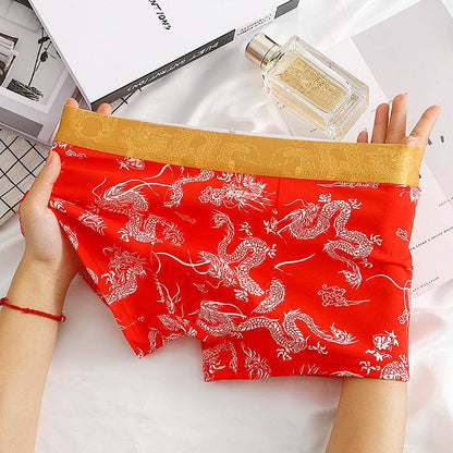 Dragon Pattern Men's Cotton Boxers - Comfortable, Stylish & Breathable Fit - Buy Center