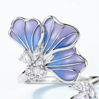 Women's Gradient Oil Dripping Petal Ring - Elegant Silver Flower Design - Buy Center