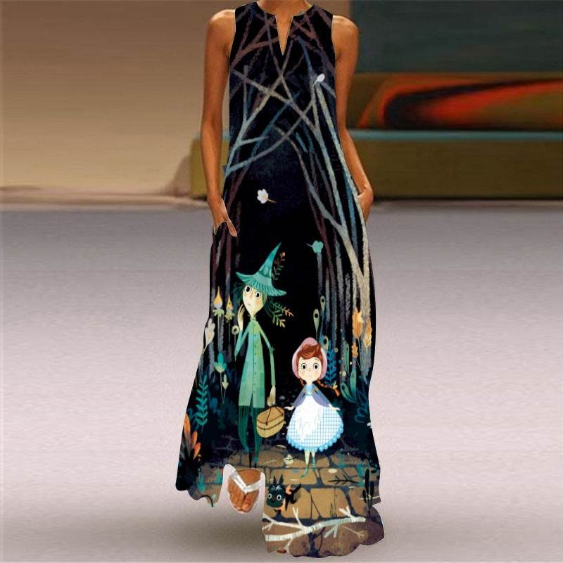 Digital Printed V-neck Maxi Dress - Sleeveless for Women in Vibrant Styles - Buy Center