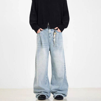 Retro Washed Blue Jeans for Men & Women - Straight Leg, Mid Waist - Buy Center