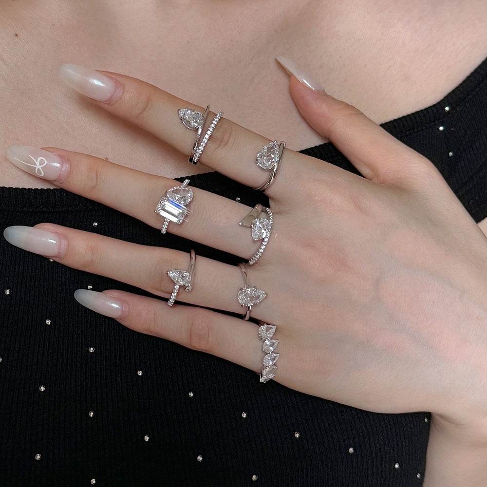 Buycenter S925 Sterling Silver Pear-Shaped Rhinestone Ring - Affordable Luxury - Buy Center