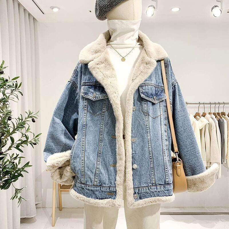 Women's Loose Denim Coat - Casual Fleece-Lined Basic Jacket 2025 - Buy Center