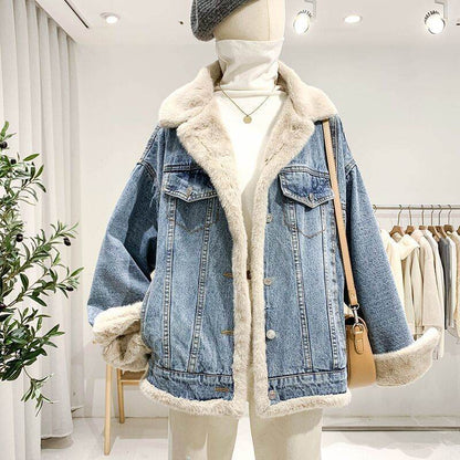 Women's Loose Denim Coat - Casual Fleece-Lined Basic Jacket 2025 - Buy Center