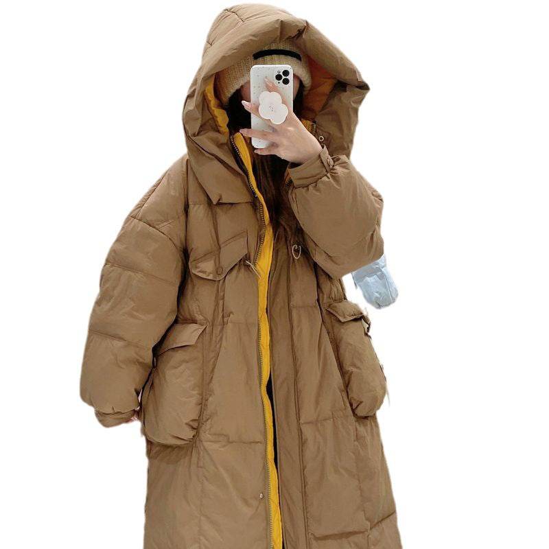 Buycenter Women's Over-the-Knee Quilt Down Jacket - Korean Style, Thick & Cozy - Buy Center