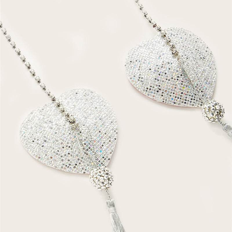 Tassel Love Heart Chest Necklace - Handmade Sequin Body Jewelry - Buy Center