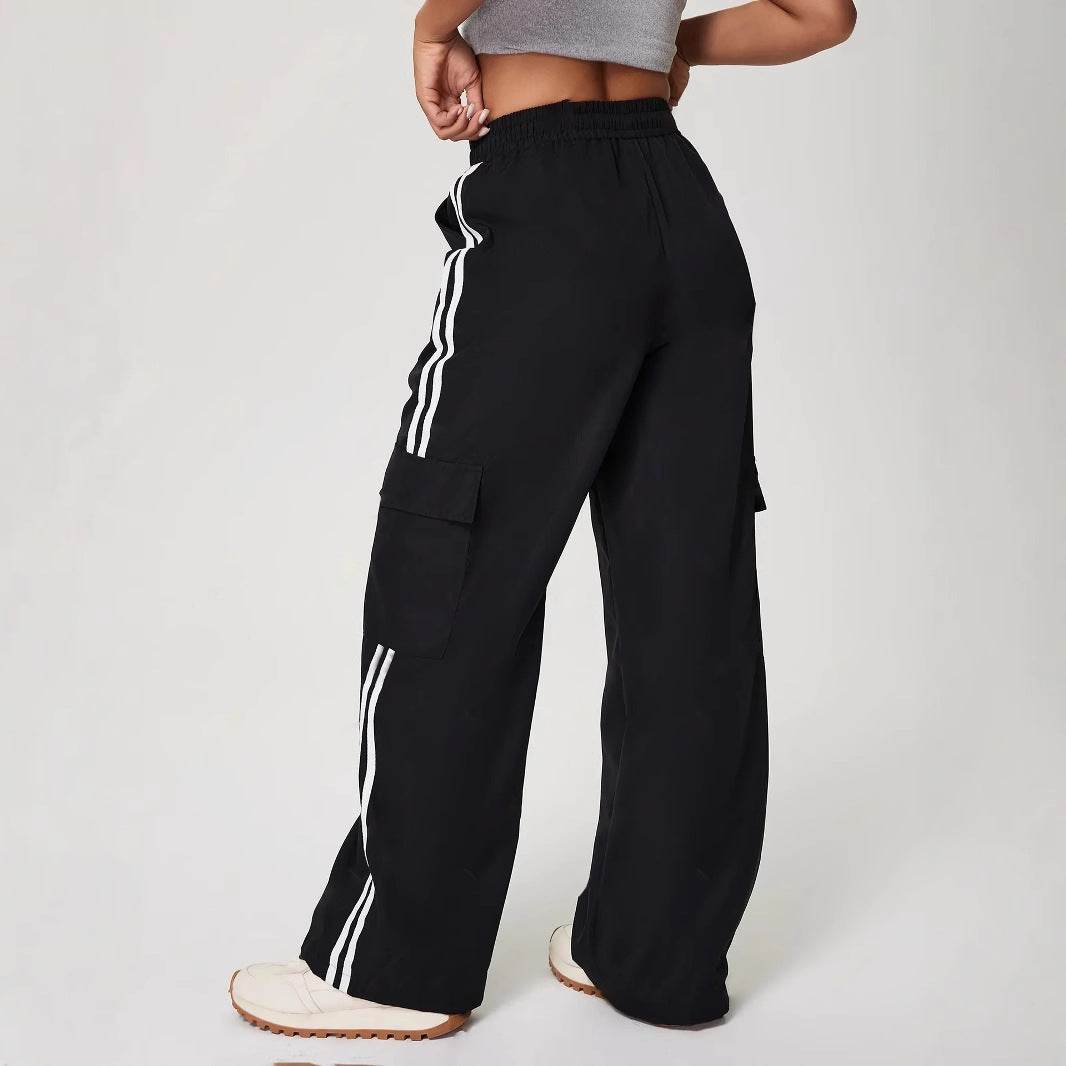 Loose Striped Wide Leg Trousers - Comfortable Fit with Elastic Waist - Buy Center