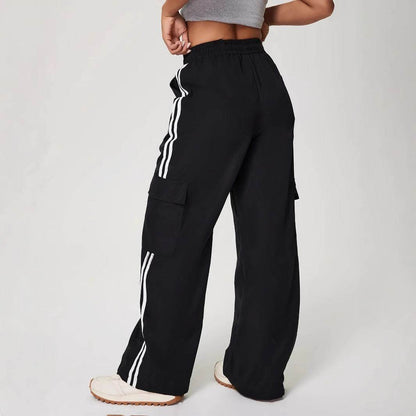 Loose Striped Wide Leg Trousers - Comfortable Fit with Elastic Waist - Buy Center