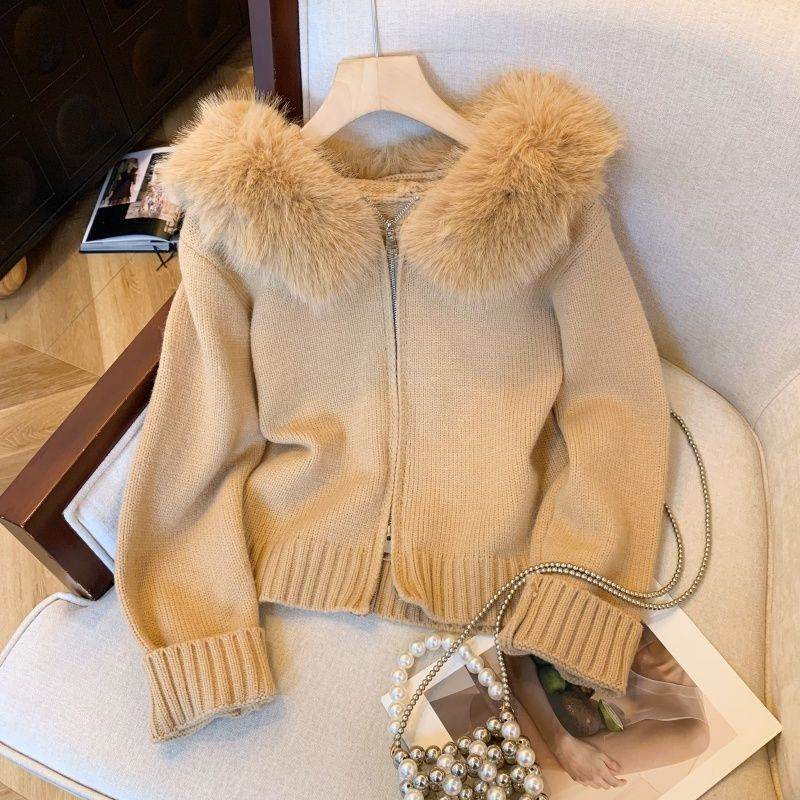 Buycenter Double Zipper Hooded Cardigan - Fur Collar Design, Urban Style - Buy Center
