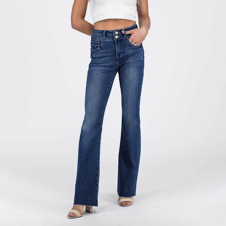 Buycenter Women's High Waist Jeans - Straight Leg, Double Button Design - Buy Center