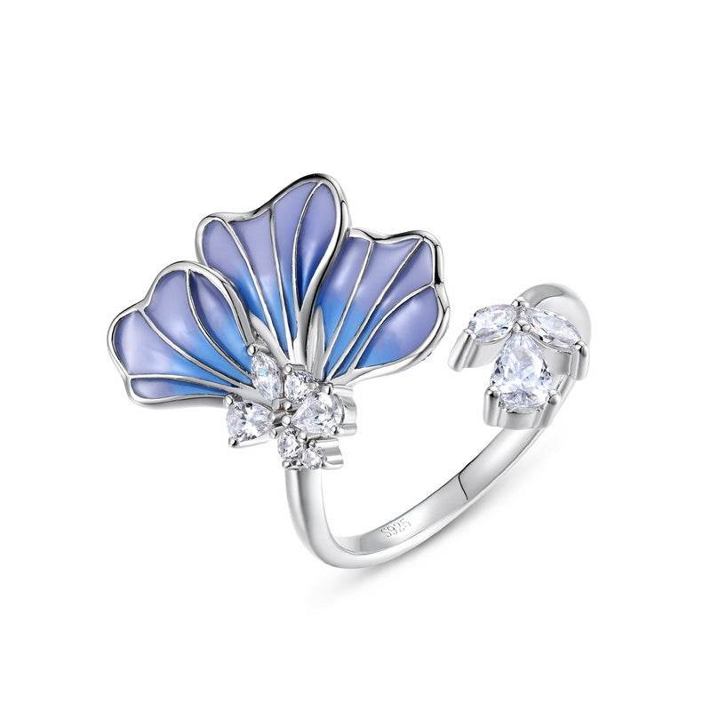 Women's Gradient Oil Dripping Petal Ring - Elegant Silver Flower Design - Buy Center