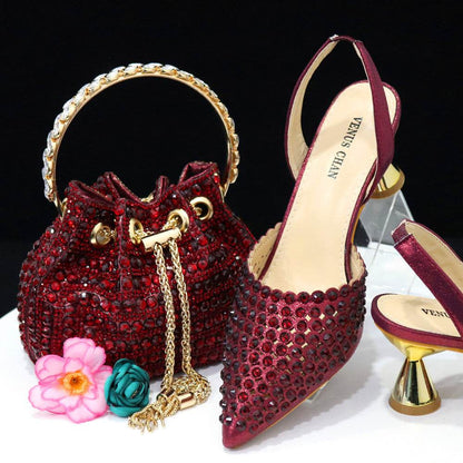 Colorful Stone Handbag & Pumps Set - Elegant Pointed Toe, Modern Style 2025 - Buy Center