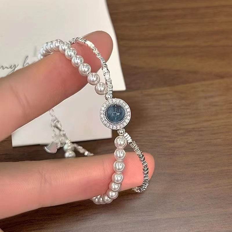 Buycenter S925 Sterling Silver Aquamarine Pearl Bracelet for Women - Buy Center
