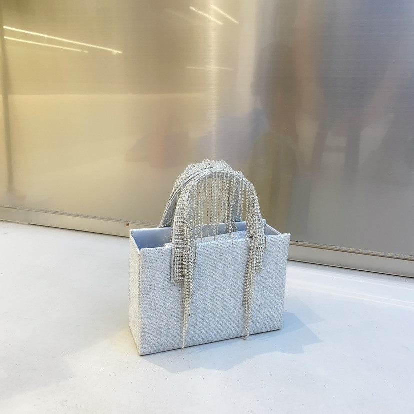 Portable Rhinestone Tassel Chain Square Bag - Trendy Evening Accessory - Buy Center