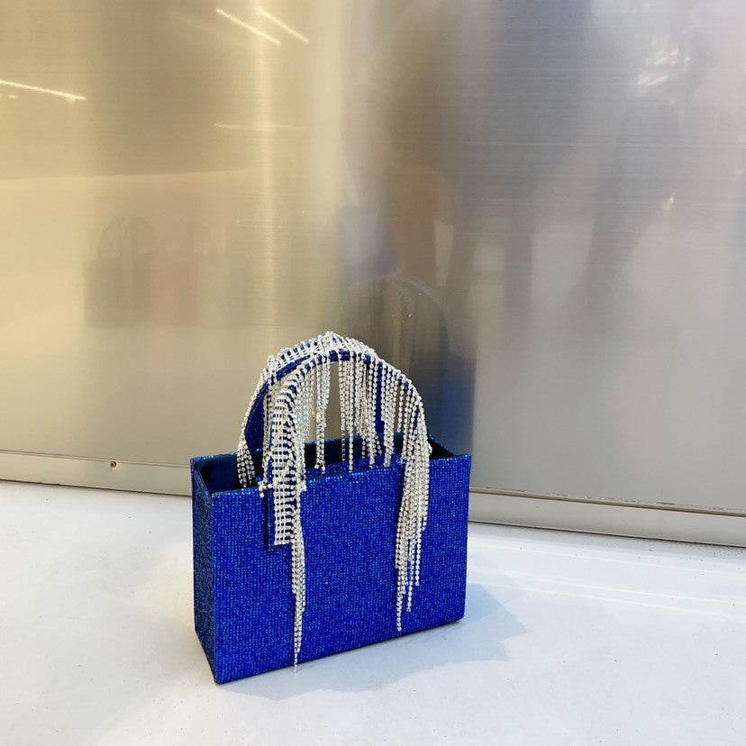 Portable Rhinestone Tassel Chain Square Bag - Trendy Evening Accessory - Buy Center