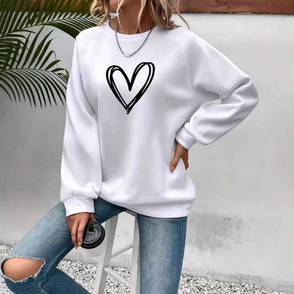 Heart Print Round Neck Sweatshirt - Stylish Women's Hoodie for 2025 - Buy Center