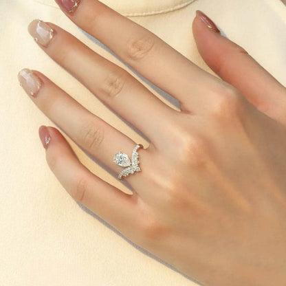 Buycenter Sterling Silver S925 Moissanite Water Drop Ring - Adjustable Size - Buy Center