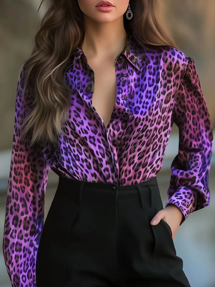 High Elastic Satin Leopard Print Loose Shirt - Casual Cardigan Style 2025 - Buy Center