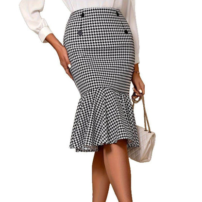 Buycenter Houndstooth Stretch Hip Skirt - Elegant Commuter Style - Buy Center
