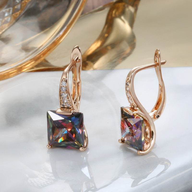 Women's Retro Fashion Earrings - Unique U-Shaped Design & Colorful Zircon - Buy Center