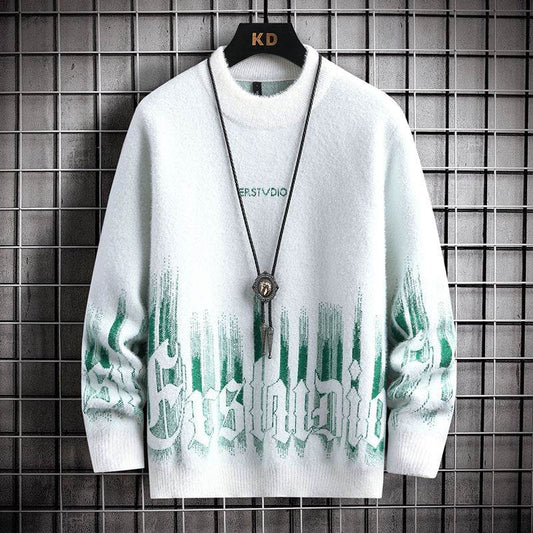 Men's Thickened Half High Collar Sweater - Warm Rabbit Fur Pullover - Buy Center