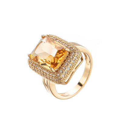 Buycenter Square Zircon Yellow Diamond Ring - Elegant Women's Jewelry - Buy Center