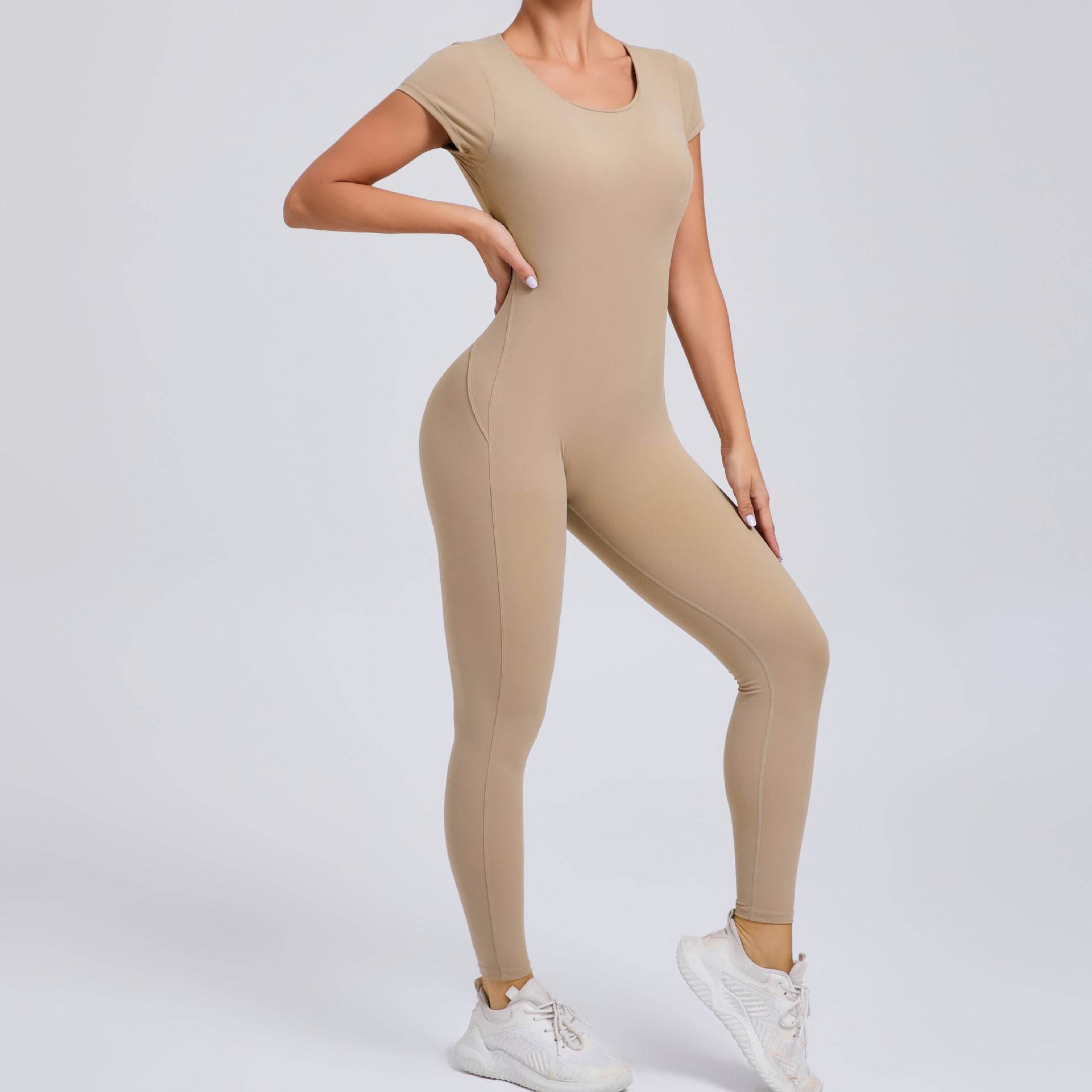 Buycenter Pure Color Tight Yoga Jumpsuit - Moisture Absorbent & Flexible Fit - Buy Center