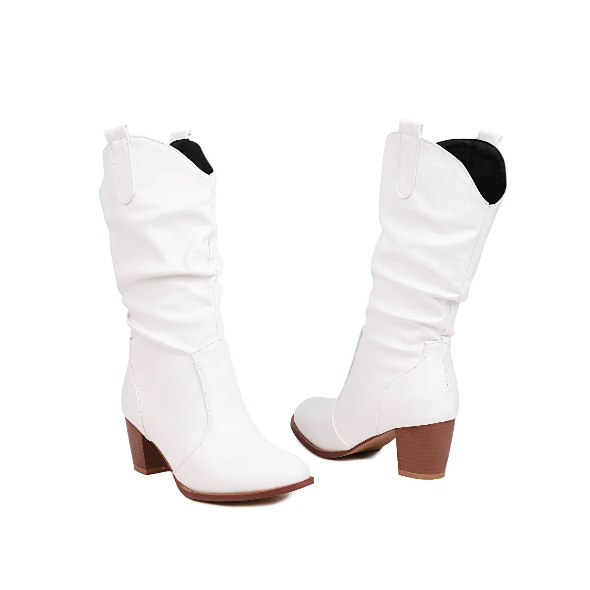 Women's Fashion Leather Boots - Mid-Calf, Chunky Heel Comfort for 2025 - Buy Center