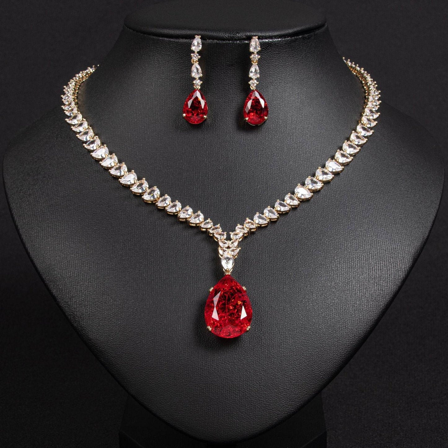 Buy Center Heart-Shaped Zircon Necklace & Tassel Earrings Jewelry Set - Buy Center