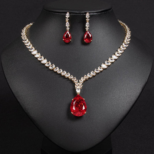 Buy Center Heart-Shaped Zircon Necklace & Tassel Earrings Jewelry Set - Buy Center