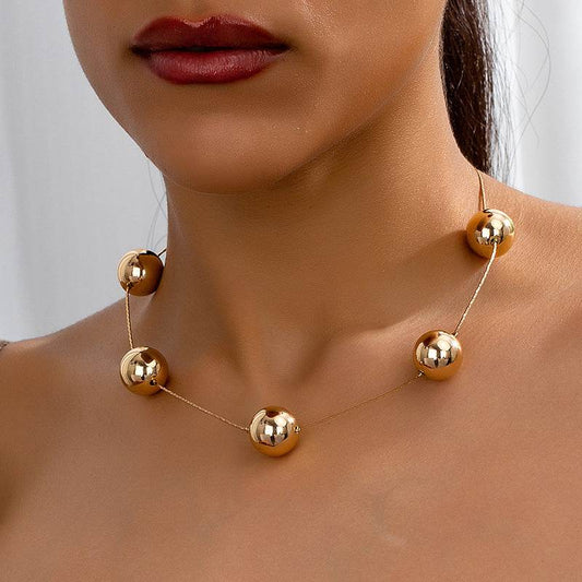 Simple Fashion Geometry Big Round Bead Necklace - Modern Golden Jewelry - Buy Center