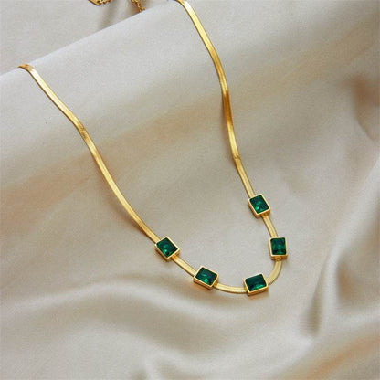 Elegant Green Zircon Titanium Steel Necklace & Bracelet Set for Women - Buy Center