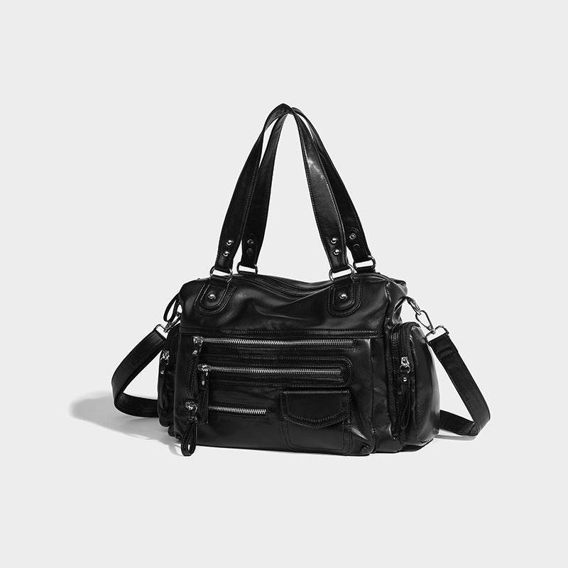 Fashion Black Vintage Zipper Motorcycle Bag - Chic Crossbody Backpack - Buy Center