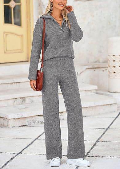 Buycenter Autumn Winter Knitting Two-Piece Set - Zipper Sweater & Pants - Buy Center