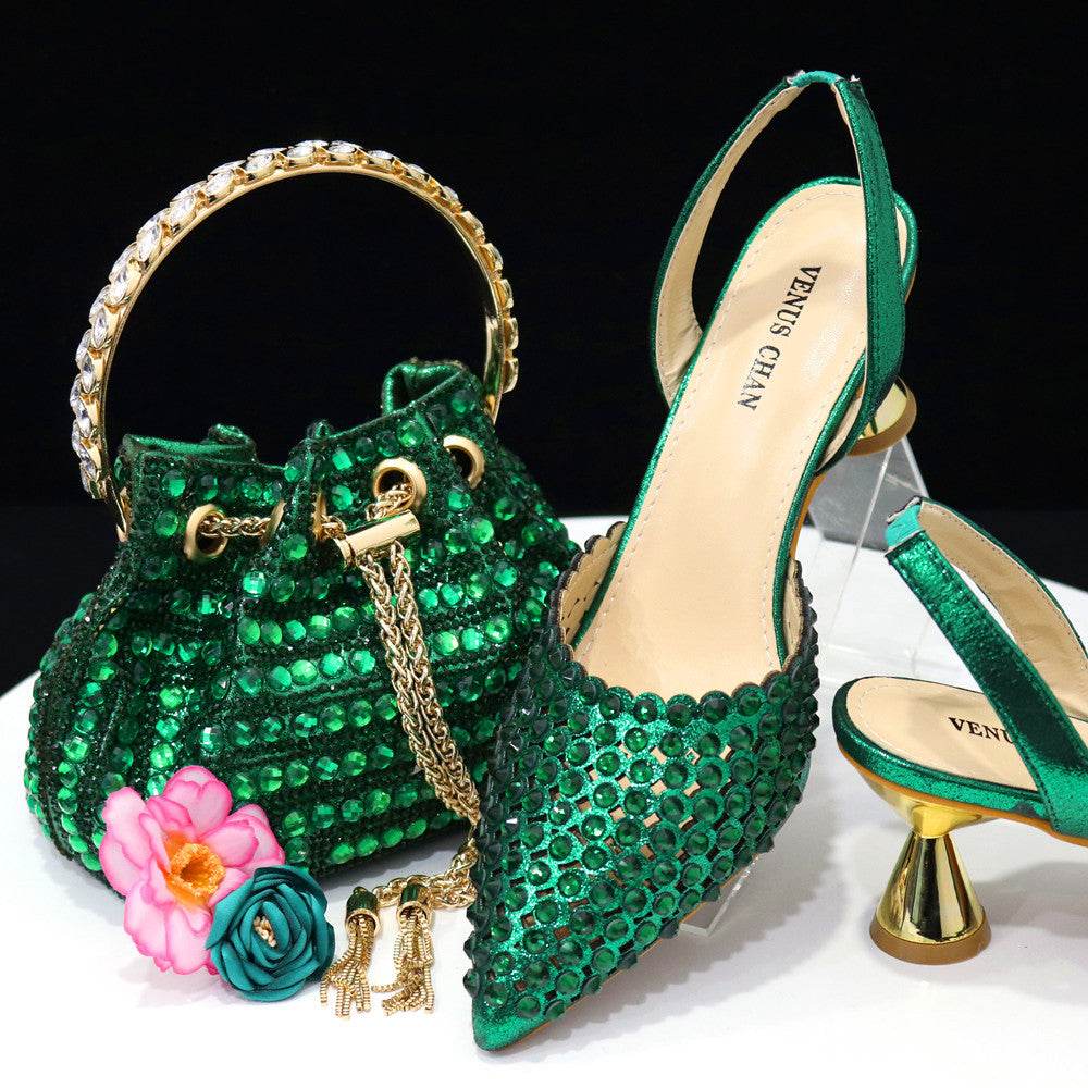 Colorful Stone Handbag & Pumps Set - Elegant Pointed Toe, Modern Style 2025 - Buy Center