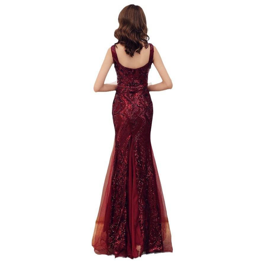 Buycenter Fishtail Long Summer Dress - Sequins Evening Banquet Gown - Buy Center
