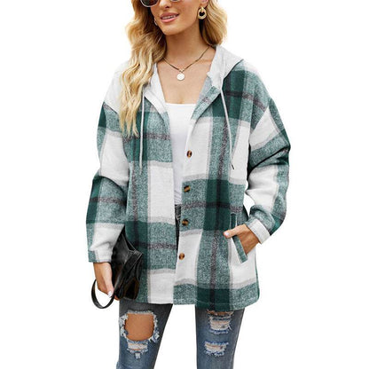 Ladies Plaid Hooded Coat - Casual Stylish Jacket for Urban Women - Buy Center