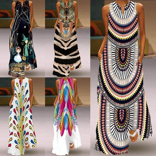 Digital Printed V-neck Maxi Dress - Sleeveless for Women in Vibrant Styles - Buy Center