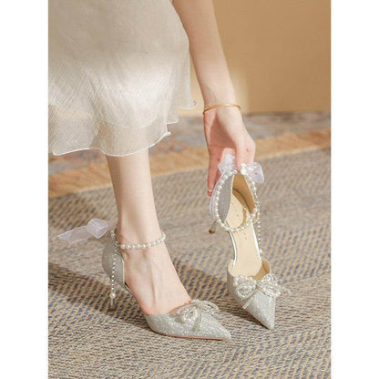 Buycenter Silver High Heels - Trendy Stiletto with Crystal Detailing - Buy Center