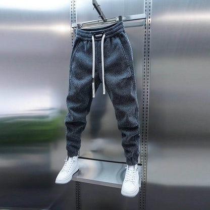 Men's Versatile Loose Sweatpants - Striped Casual Trousers in Black, Gray - Buy Center