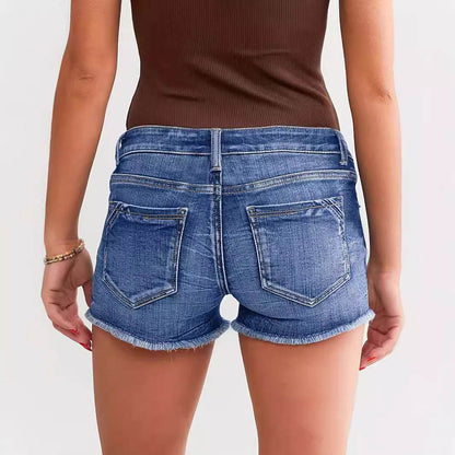 Buycenter Ladies Ripped Wadding Button Shorts - Street Fashion Denim - Buy Center