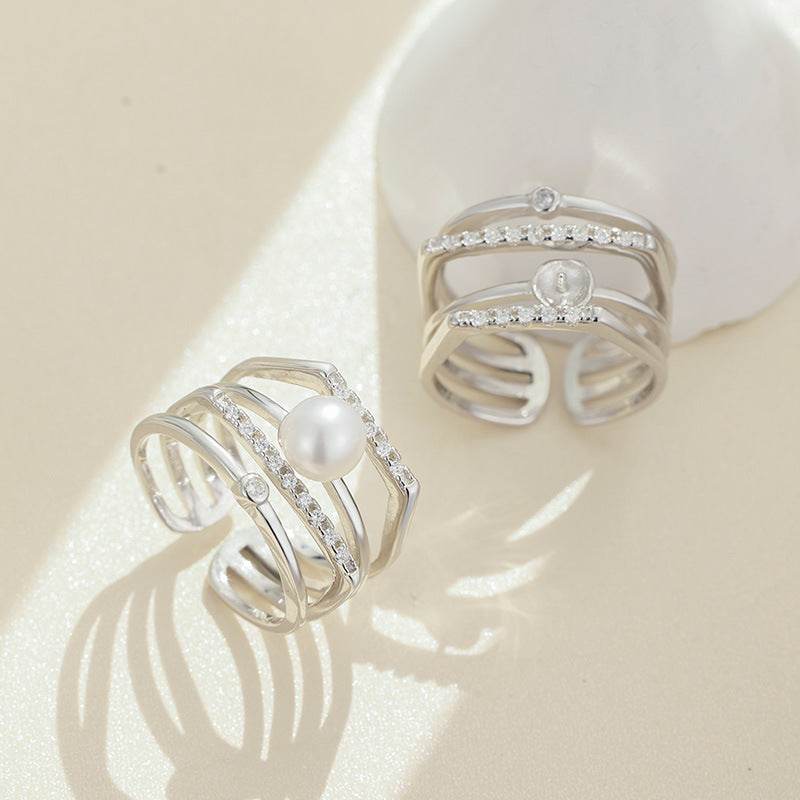 Sterling Silver Pearl Eardrop Frame Ring - Adjustable Fashion Statement - Buy Center