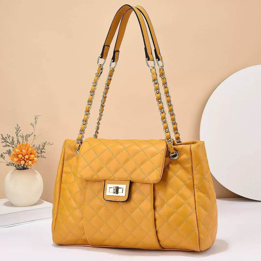 Women's Solid Color Chain Shoulder Bag - Elegant Embroidery & Large Capacity - Buy Center