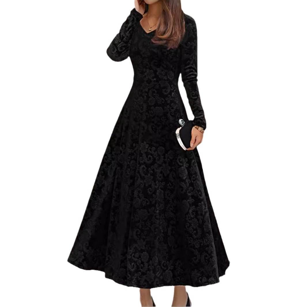 Buycenter Women's Mid-Length Velvet Dress - A-Line, Solid Colors Available - Buy Center