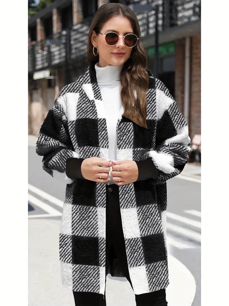 Fashion Special Women's Plaid Plush Coat - Stylish Pink, Black, Red Options - Buy Center