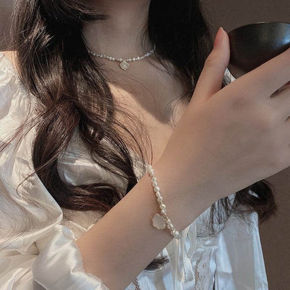 Elegant Women's Freshwater Pearl Necklace & Bracelet Set - Geometric Style - Buy Center