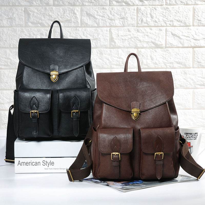 Women's Vintage Cowhide Backpack - Durable Fashion Accessory in Black/Brown - Buy Center